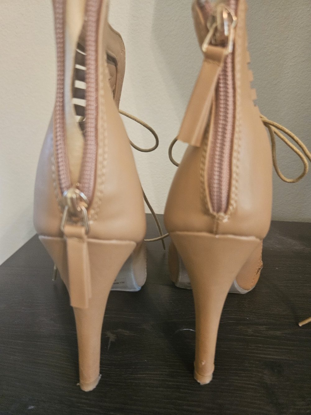 Women's Tan Lace-Up Cutout Heel Booties - Picture 3 of 3